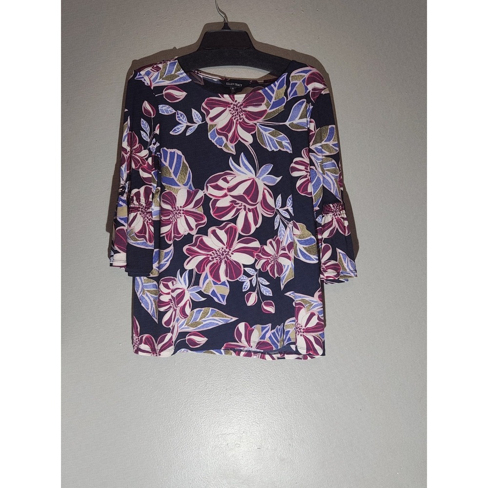 Ellen Tracy‎ Women's Size Large Floral Blouse Ruffled  Sleeve Elegant Top